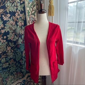 Bright Red Knit Cardigan Sweater with Pockets, Vintage Style, Twee